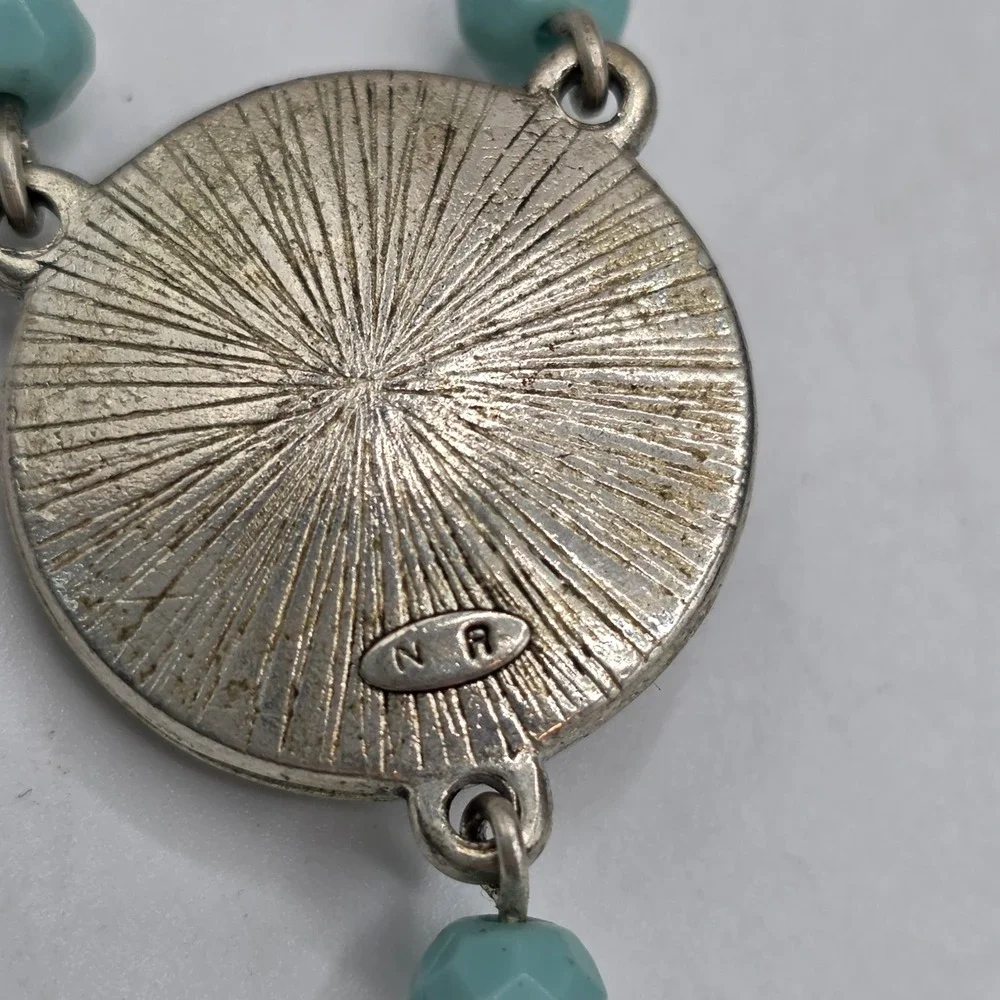 Vintage Napier Bohemian Filigree Mandala Turquoise Beaded Teardrop Necklace 18in
